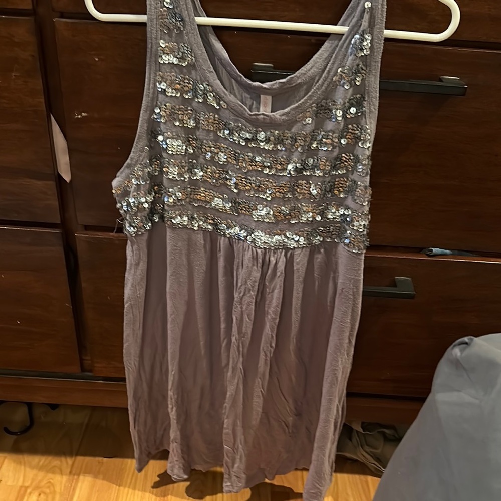 Gray Sleeveless Sequin long Top